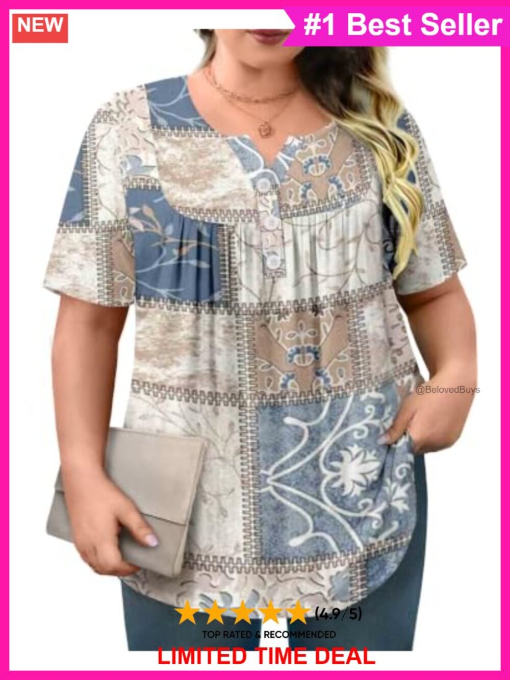 Womens Plus Size Flowy Tunic Top Short Sleeve Pleated Blouse